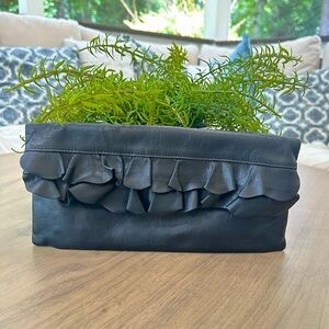 HOBO Black Leather Ruffle Clutch